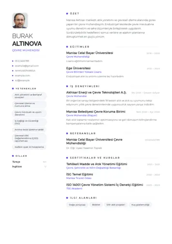 Çevre Mühendisi CV Örnekleri cv indir